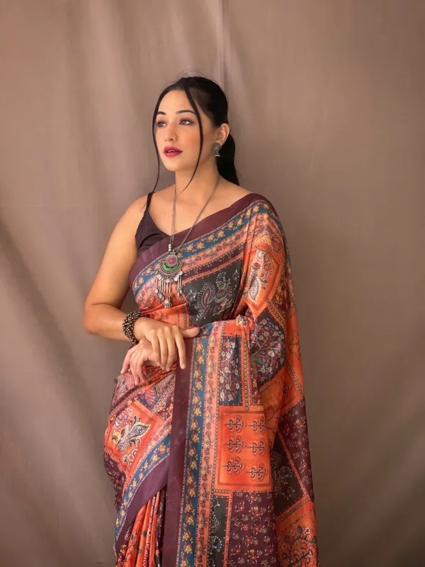 Orange_Pure_Soft_Cotton_Kalamkari_Print_Saree_With_Blouse_Piece_Attached